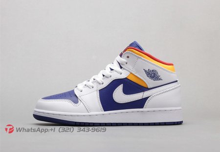 Air Jordan 1 Mid White Laser Orange Deep Royal Blue 36-40